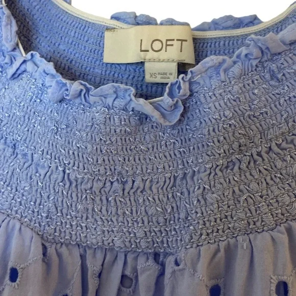 LOFT blue eyelet smocked neck blouse - Picture 6 of 7